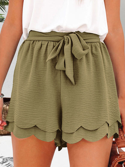 Tied Layered Scalloped Hem Shorts