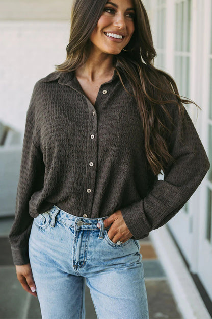 Twisted Collared Neck Long Sleeve Shirt