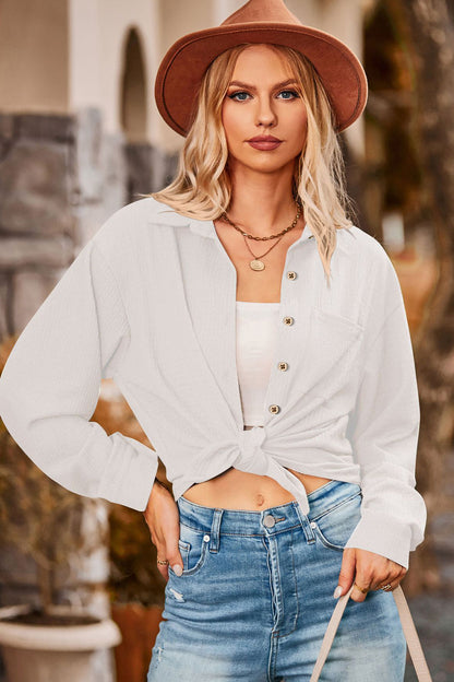 Twisted Collared Neck Long Sleeve Shirt